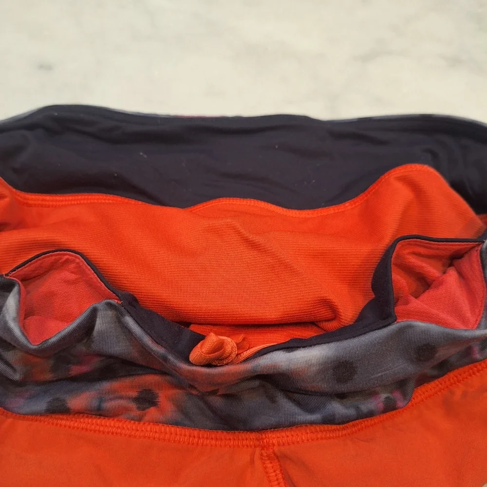Lululemon Speed Up Shorts Sz 6 Orange Patterned Waistband Running Athletic Cheer
